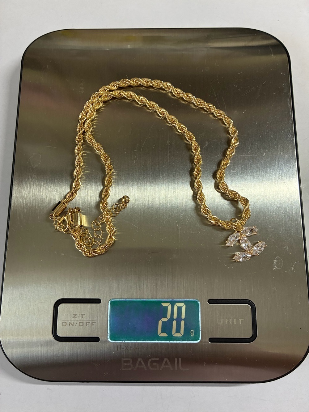 Gold Rope Chain Necklace With Interlocking Double-C Rhinestone Pendant - Picture 6 of 10